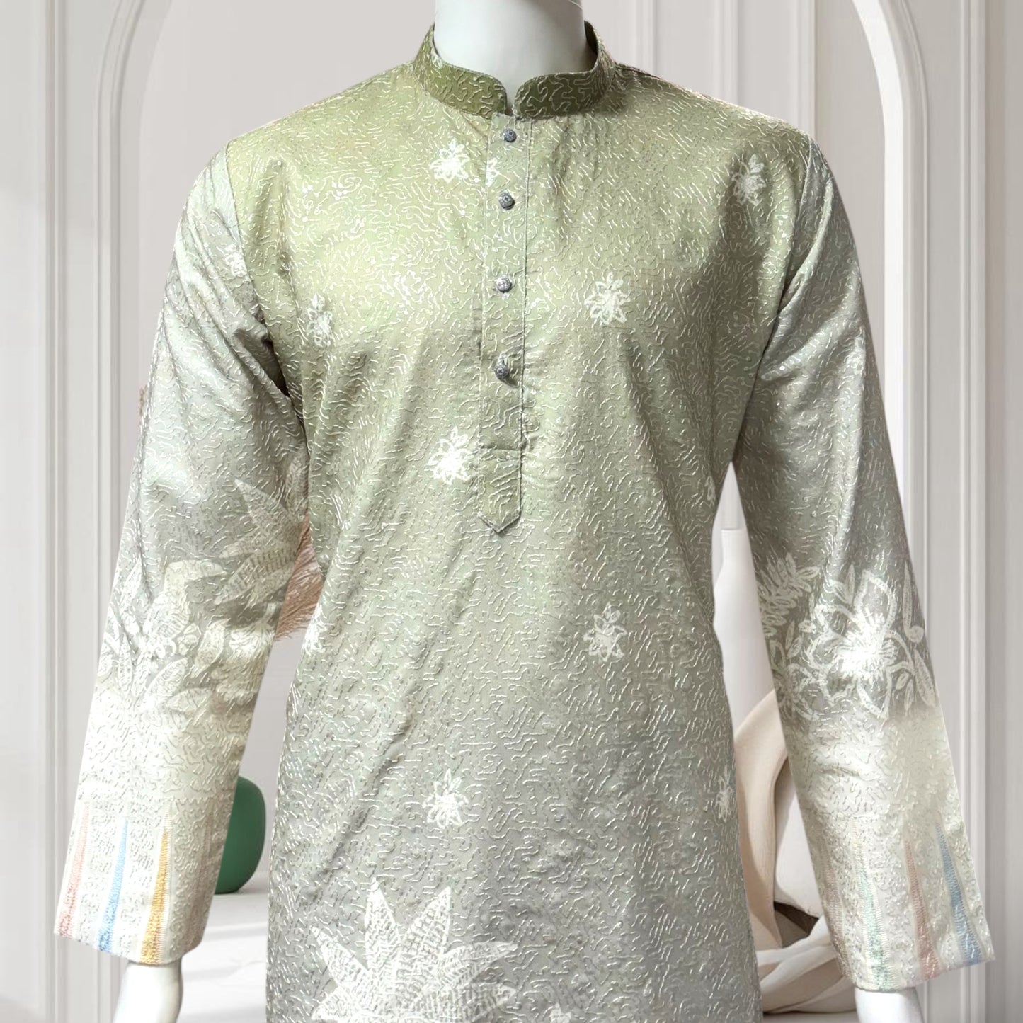 "Ojas" Premium digital printed kurta in border with thread embroidery.