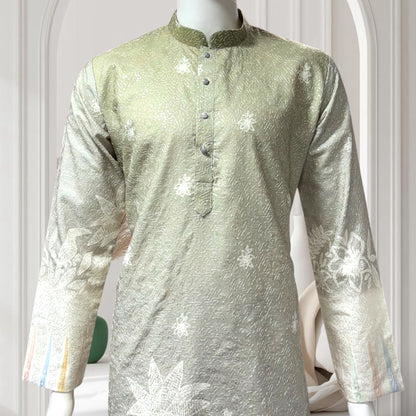 "Ojas" Premium digital printed kurta in border with thread embroidery.