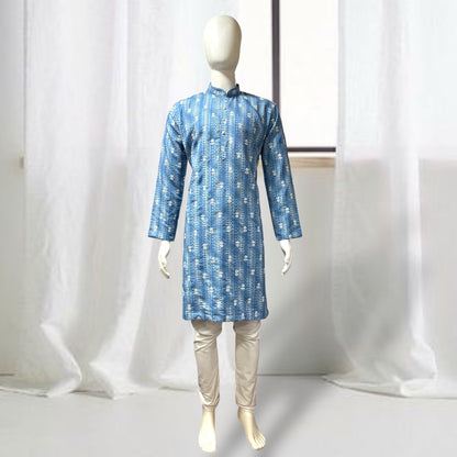 "Jash" Premium digital printed kurta with white thread embroidery butti and lining.
