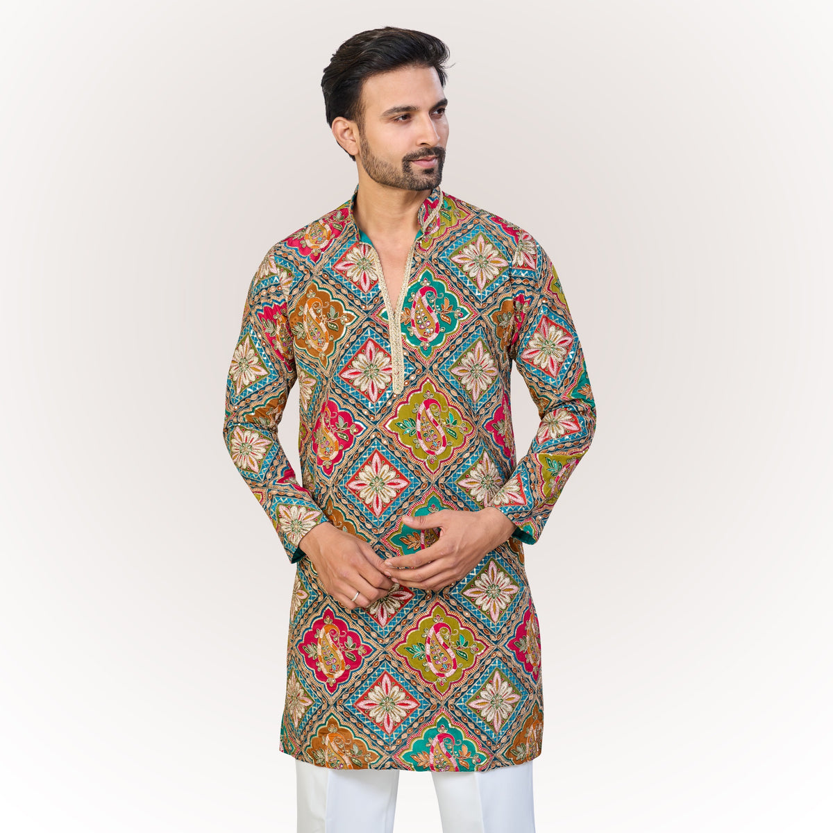 "Anand" Premium position print and embroidey kurta.(wide pants included)