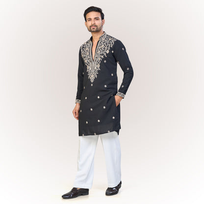 "Pranay" Premium hand embroidery v neck kurta.