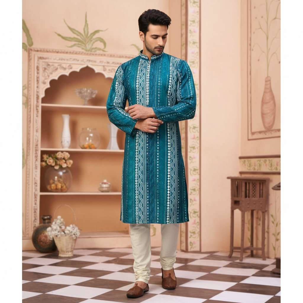 "Dhanush" Premium silk kurta with embroidery.
