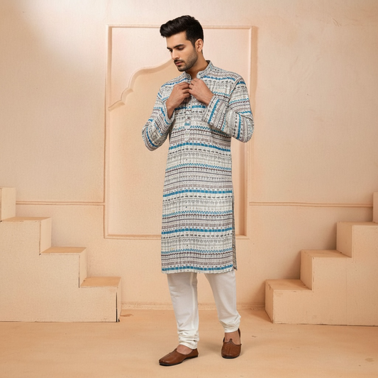 "Omesh" Premium digital printed kurta with thread and sequins work.