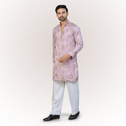 "Zain" Premium silk embroidered v neck kurta(wide pants included)