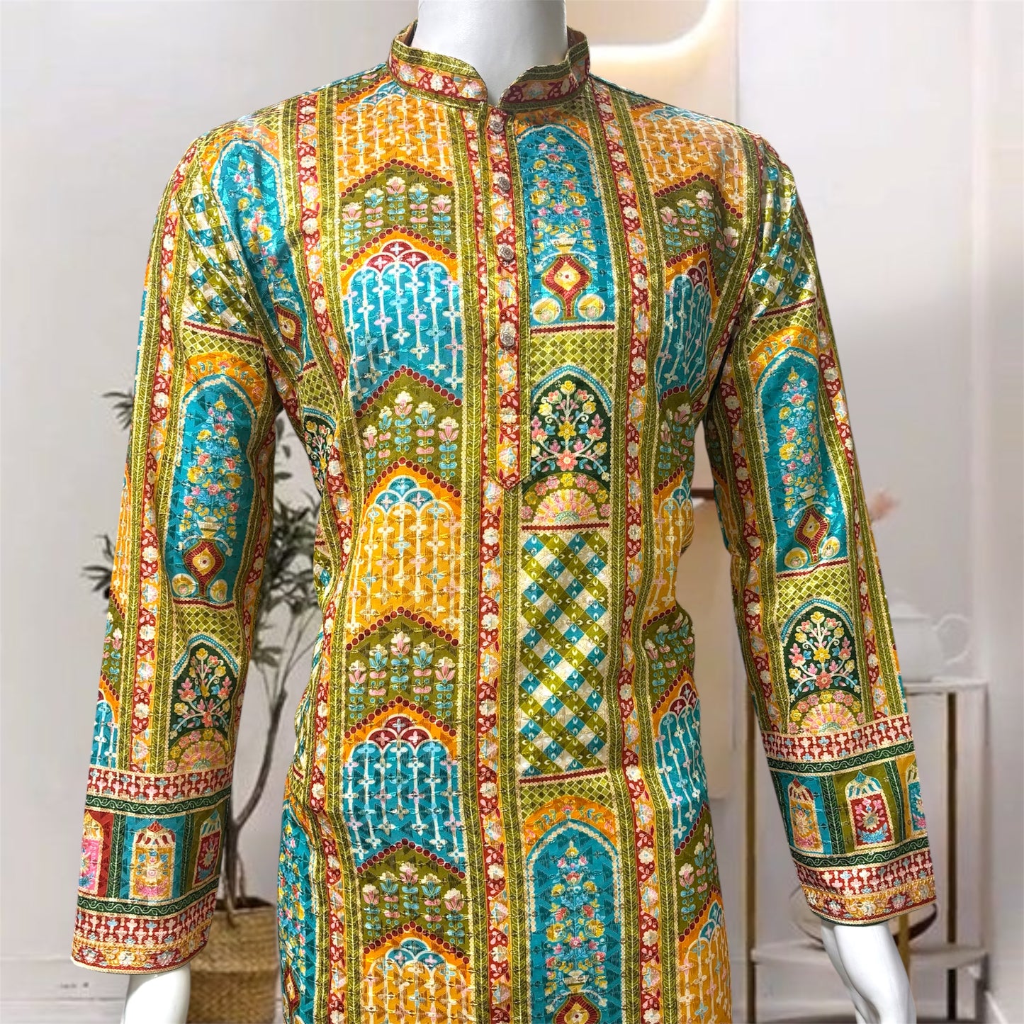 "Akshay" Premium digital printed kurta with thread embroidery.
