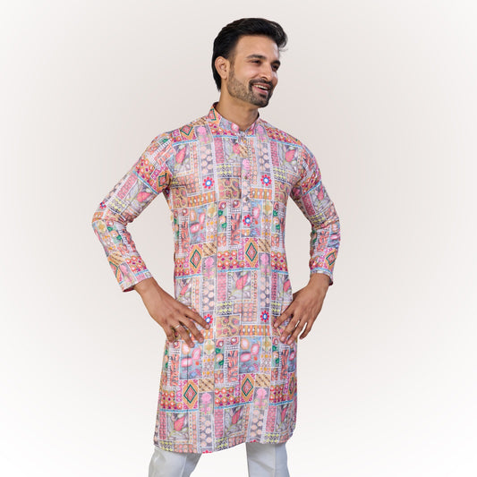 "Kunal" Premium digital printed kurta with thread and sequins embroidery.