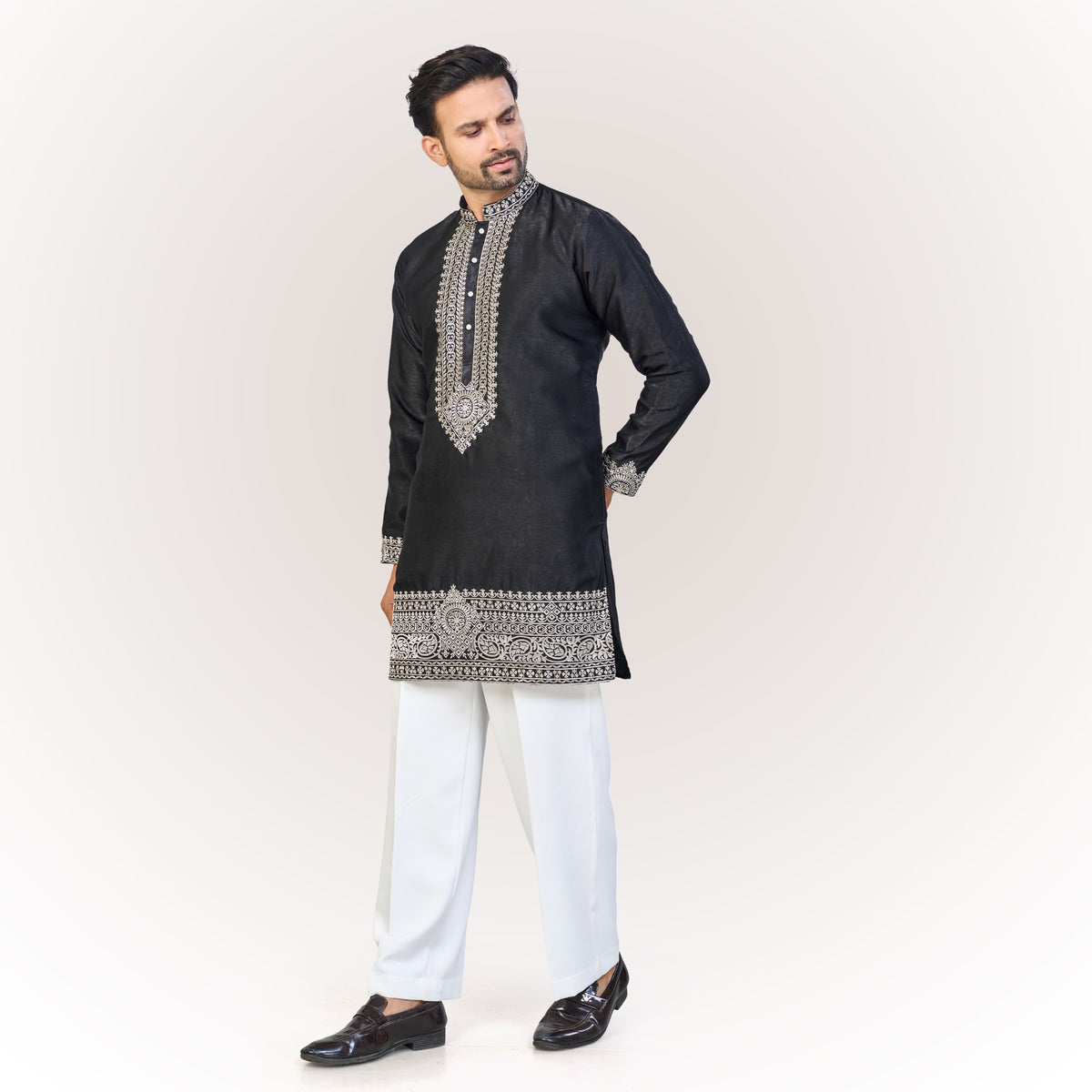 "Nahush" Premium thread embroidery kurta with lining.(wide pants included)