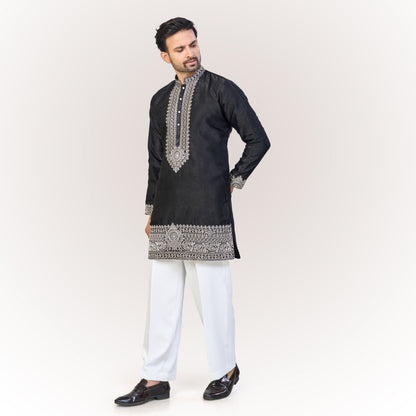 "Nahush" Premium thread embroidery kurta with lining.(wide pants included)