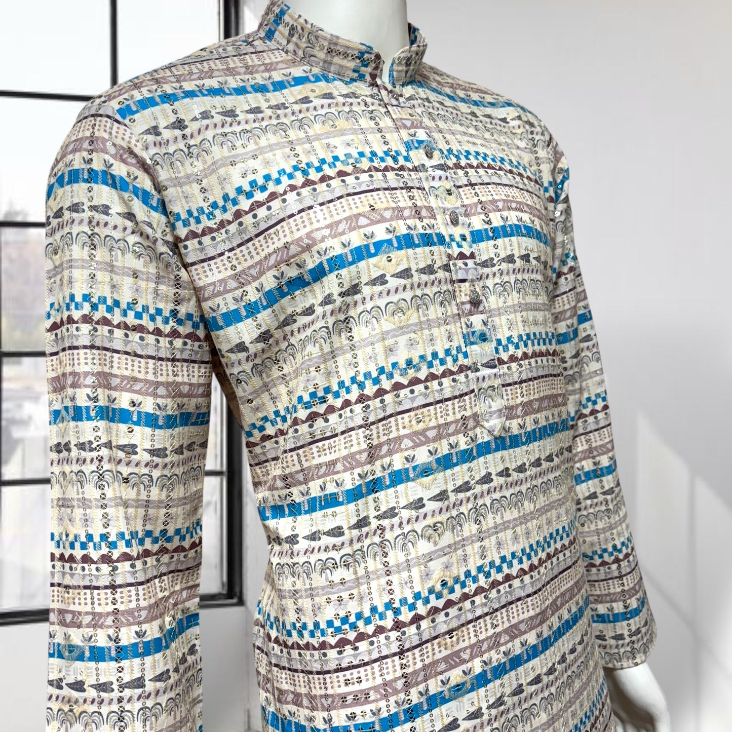 "Omesh" Premium digital printed kurta with thread and sequins work.