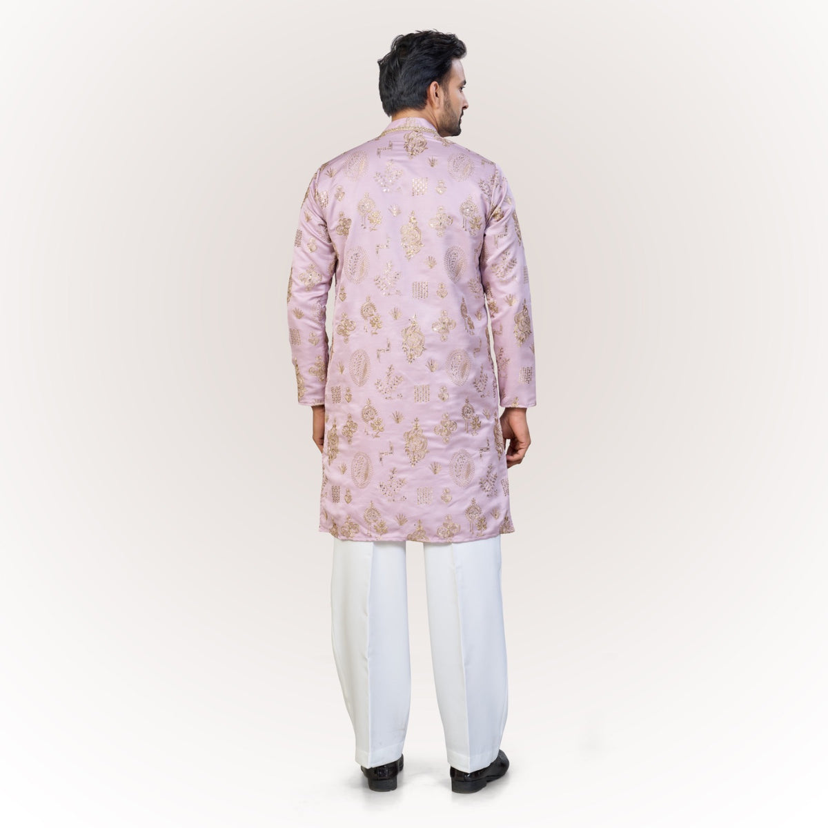 "Zain" Premium silk embroidered v neck kurta(wide pants included)