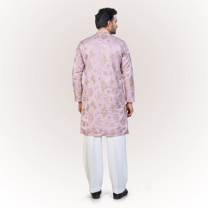 "Zain" Premium silk embroidered v neck kurta(wide pants included)