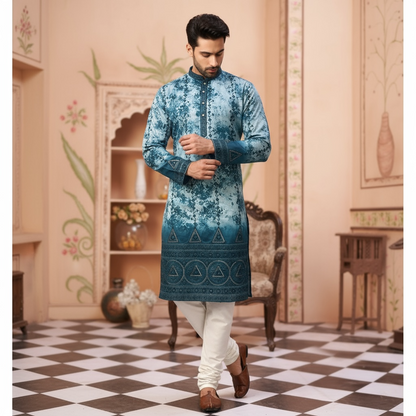 "Zubain" Premium tie-dye kurta with heavy thread and sequins embroidery and lining.