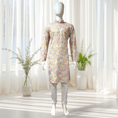 "Ranveer" Premium digital printed kurta with thread and sequins embroidery.
