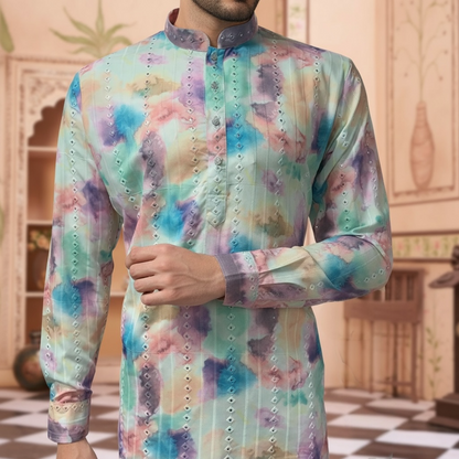 "Ansh" Tie-Dye Mirror Embroidered Kurta.