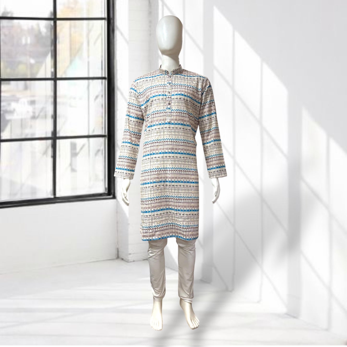 "Omesh" Premium digital printed kurta with thread and sequins work.