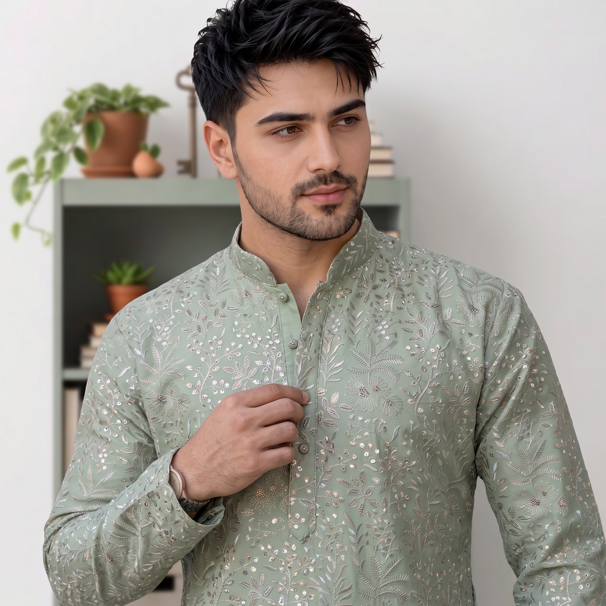 "Aviraj" Premium thread and sequins work kurta and lining.