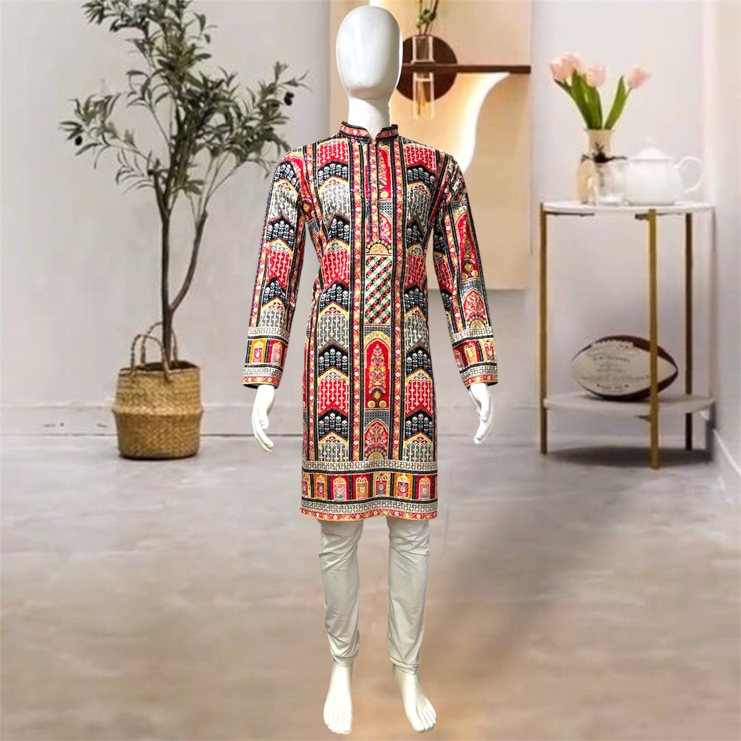 "Akshay" Premium digital printed kurta with thread embroidery.