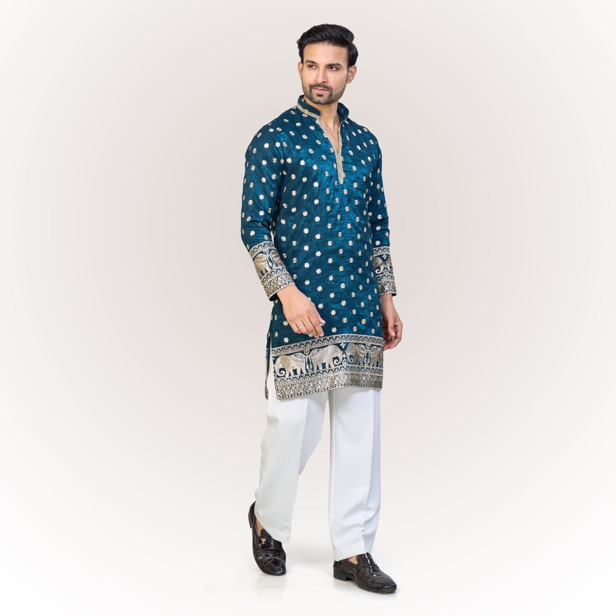 "Samarth" Premium tissue embroidered silk kurta(wide pants included)