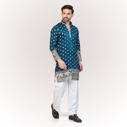 "Samarth" Premium tissue embroidered silk kurta(wide pants included)
