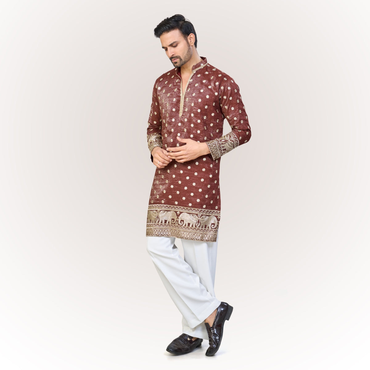 "Samarth" Premium tissue embroidered silk kurta(wide pants included)