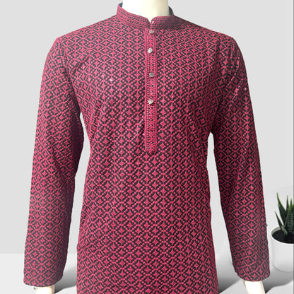 "Jairaj" Premium black rayon kurta with contrast thread work.