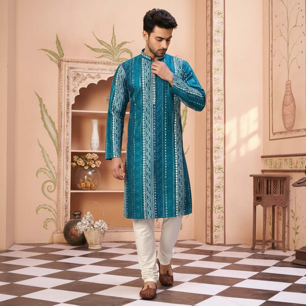 "Dhanush" Premium silk kurta with embroidery.