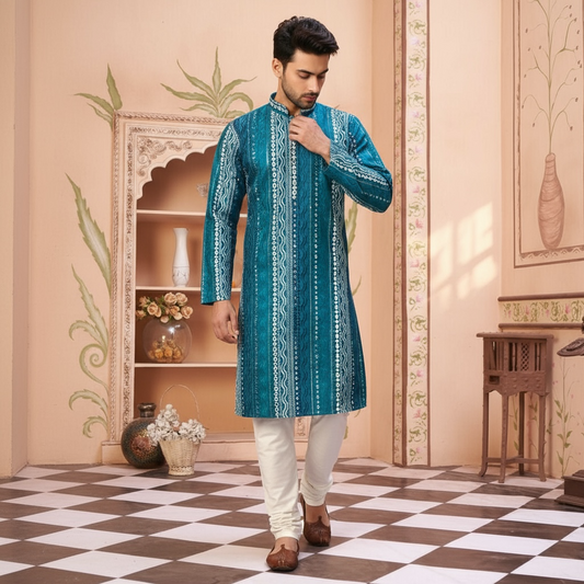 "Dhanush" Premium silk kurta with embroidery.