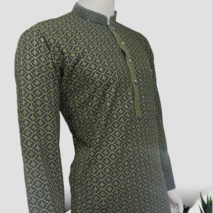 "Jairaj" Premium black rayon kurta with contrast thread work.