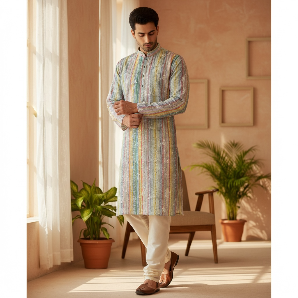 "Luv" Premium digital printed fabric with thread and sequins embroidery.