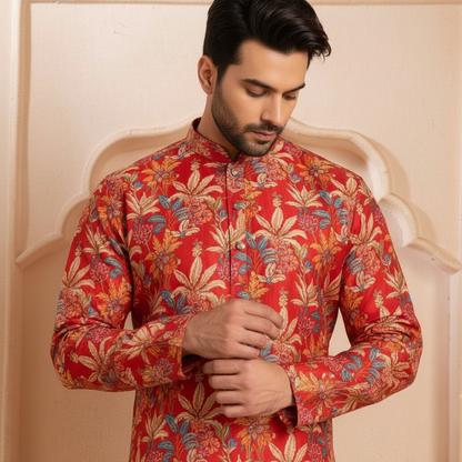 "Vaidik" Premium digital printed kurta with thread and sequins work.