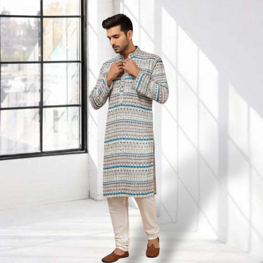 "Omesh" Premium digital printed kurta with thread and sequins work.