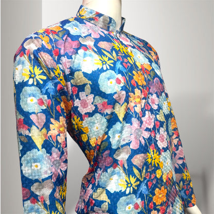 "Dev" Blue Floral Embroidered Cotton Kurta for Men with Thread & Sequins Work