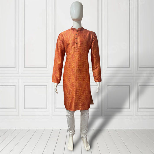 Orange Printed Silk Kurta