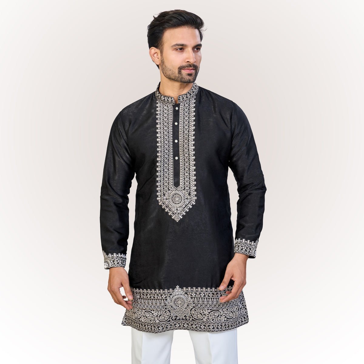 "Nahush" Premium thread embroidery kurta with lining.(wide pants included)