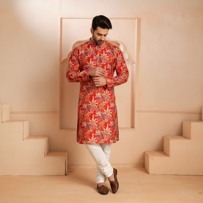 "Vaidik" Premium digital printed kurta with thread and sequins work.