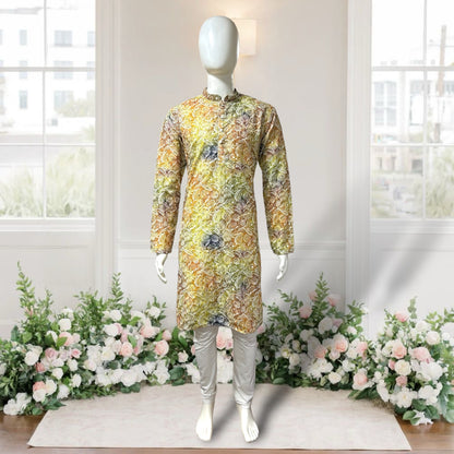 Green Flora-Embroidered Printed Kurta