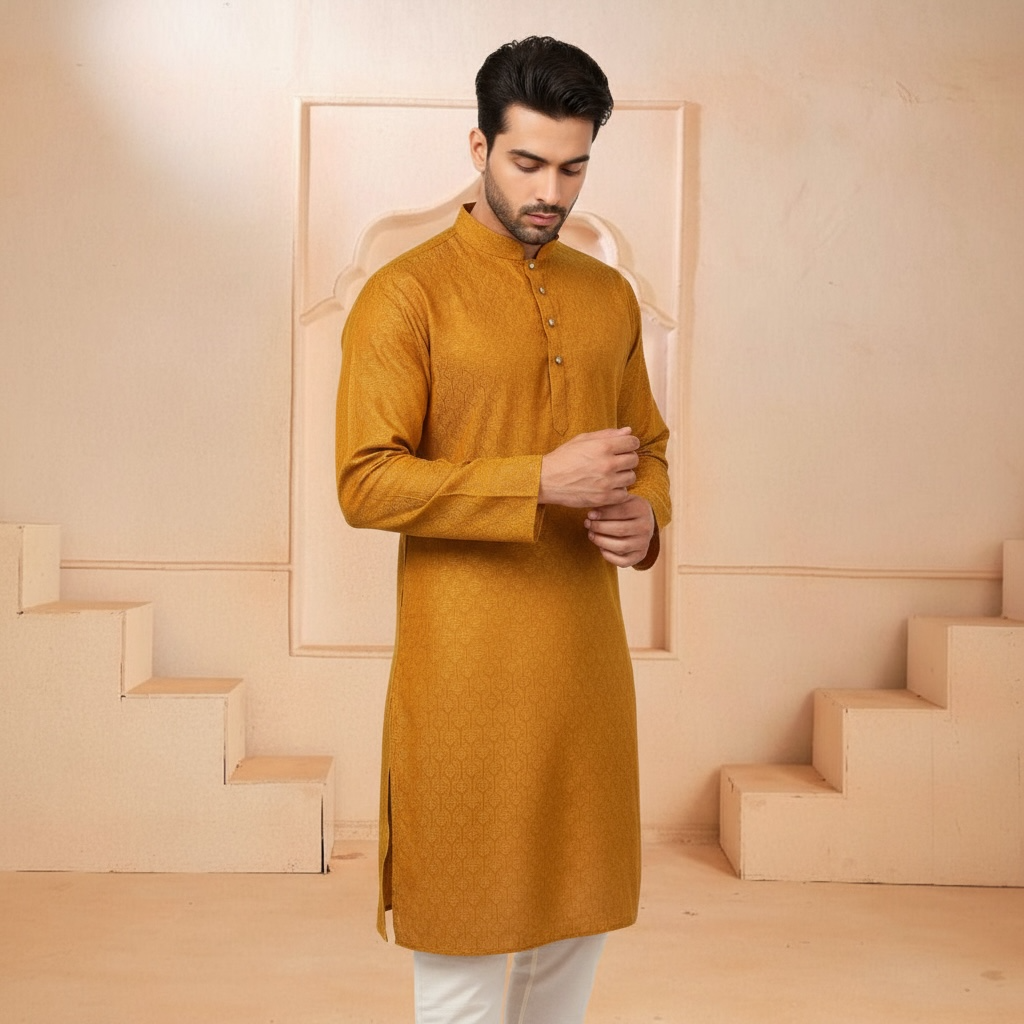 "Tarav" Self weave fabric kurta.