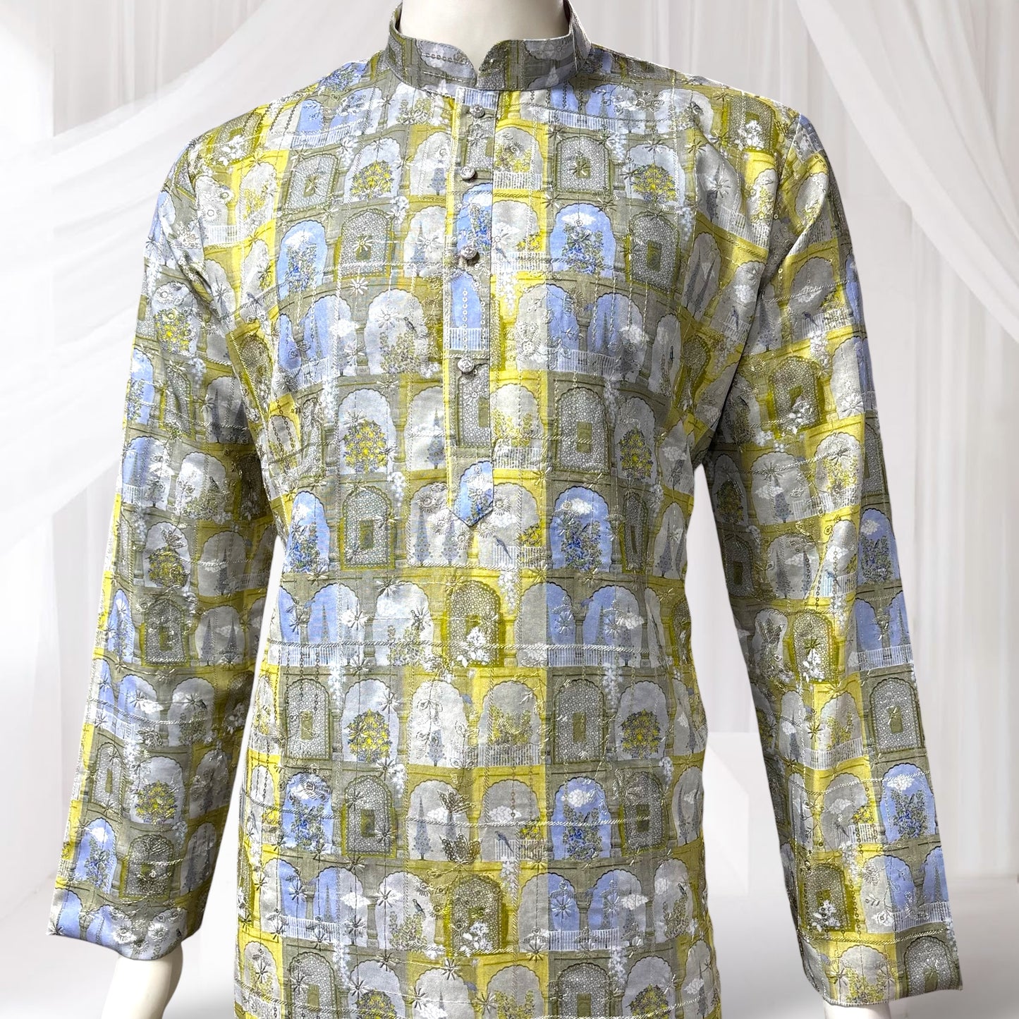 "Kush" Premium digital printed kurta with thread and sequins embroidery.