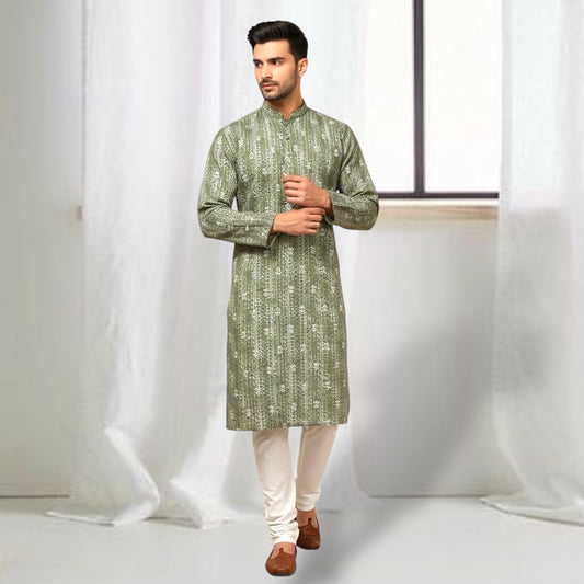 "Jash" Premium digital printed kurta with white thread embroidery butti and lining.
