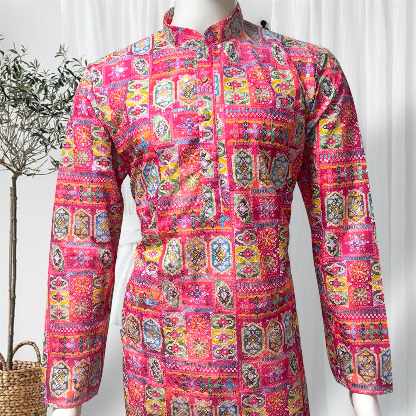 "Dheeraj" Premium digital printed kurta with thread and sequins work.