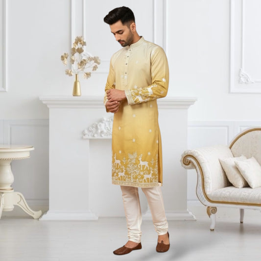 "Janak" Premium quality embroidery kurta in shaded pattern.
