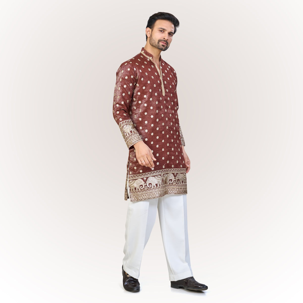 "Samarth" Premium tissue embroidered silk kurta(wide pants included)