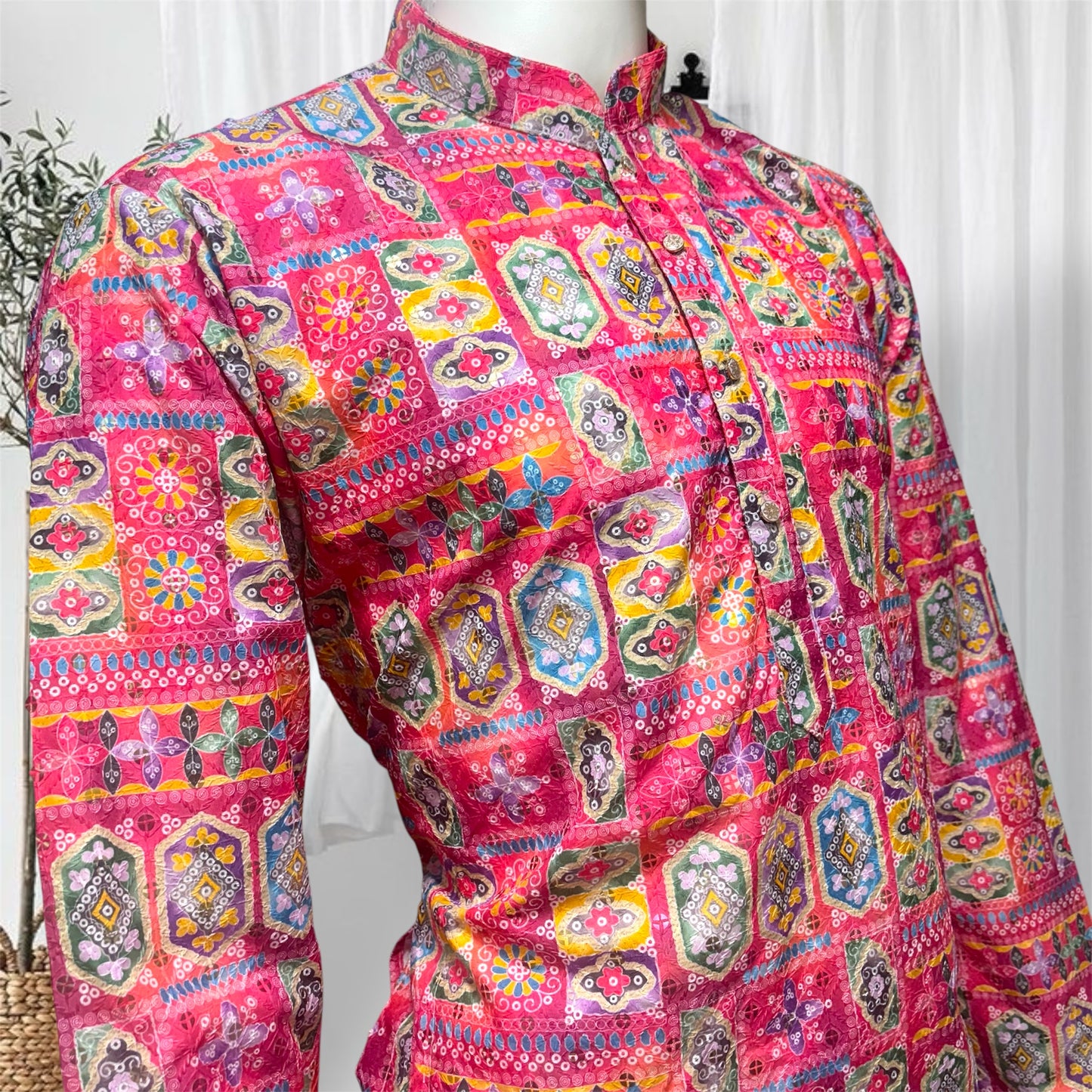 "Dheeraj" Premium digital printed kurta with thread and sequins work.