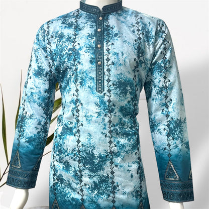 "Zubain" Premium tie-dye kurta with heavy thread and sequins embroidery and lining.