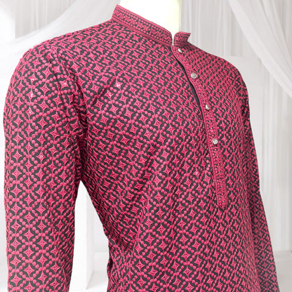 "Jairaj" Premium black rayon kurta with contrast thread work.