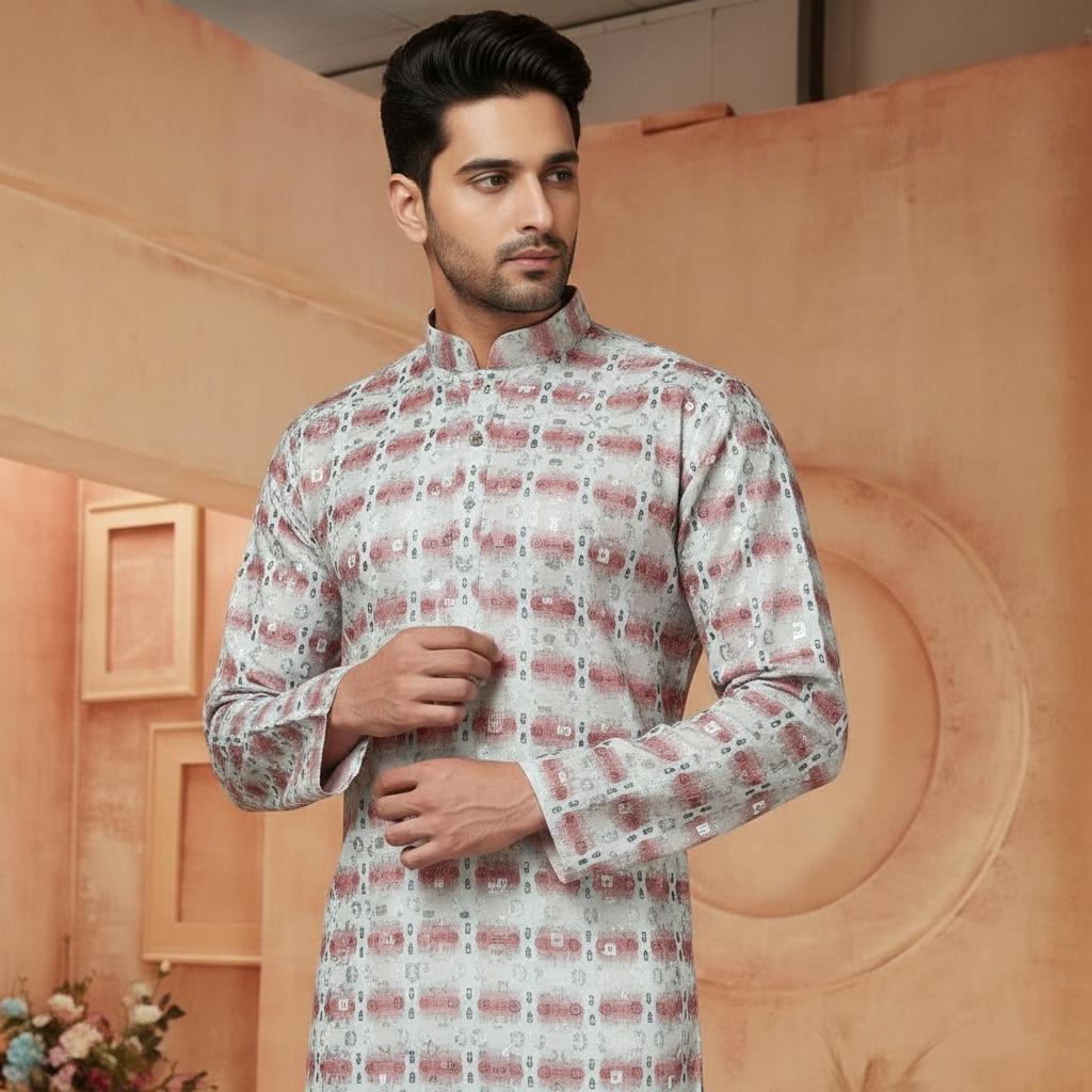 "Dhruv" Premium cotton kurta with delicate thread, sequins and mirror work.