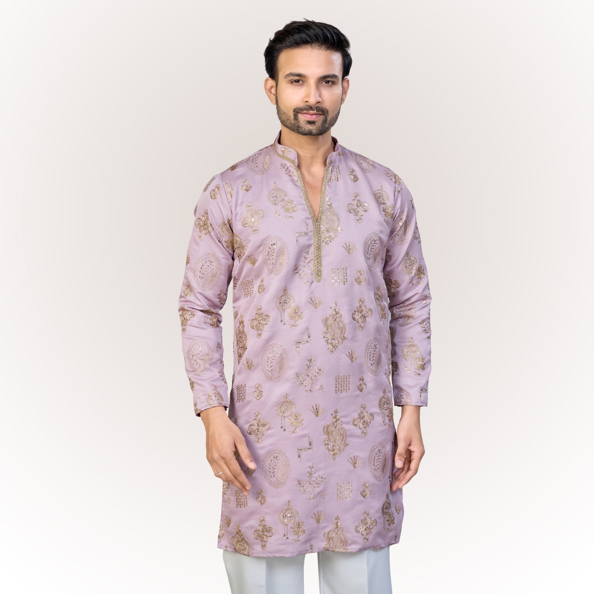 "Zain" Premium silk embroidered v neck kurta(wide pants included)