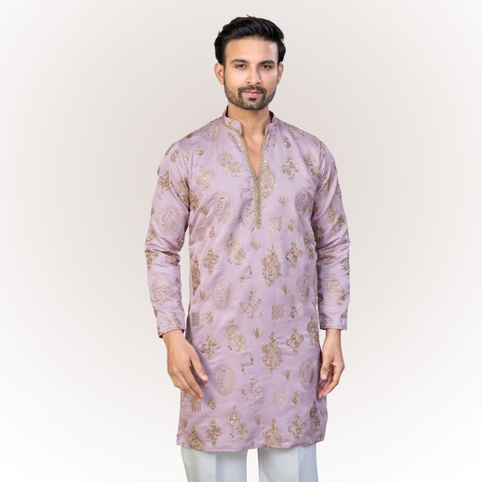 "Zain" Premium silk embroidered v neck kurta(wide pants included)