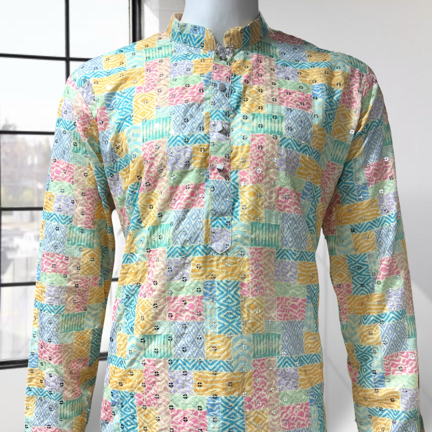 Yellow Block Design Printed Kurta