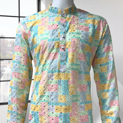 Yellow Block Design Printed Kurta